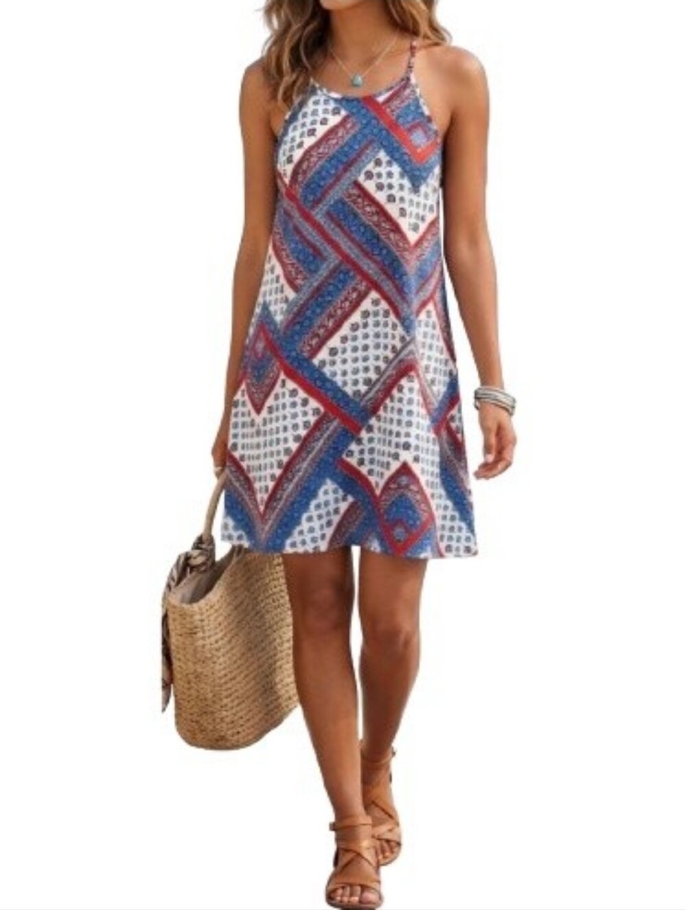 chm Multicolor Mini Halter Dress Red White Blue Patriotic Memorial Day